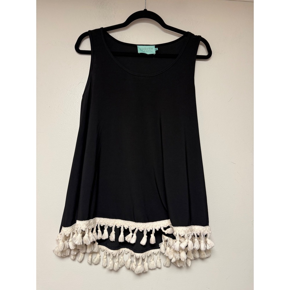 Judith March Black Tassel Hem Tank Top Tunic‎ Style Size Medium